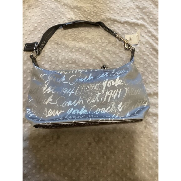Coach Signature Script Lurex Hobo Silver Gray Bag NWT $248 - Picture 7 of 10